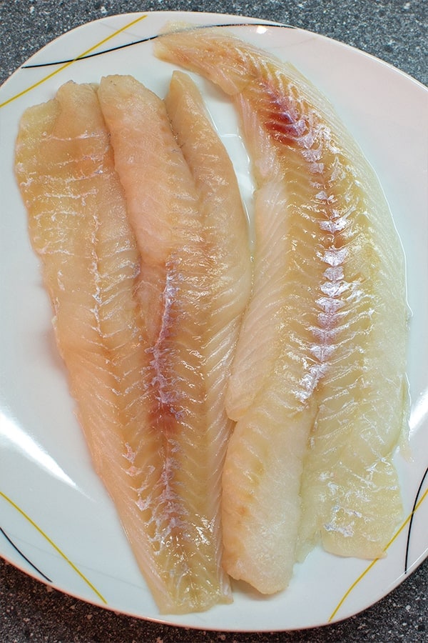 Raw fish fillet on plate