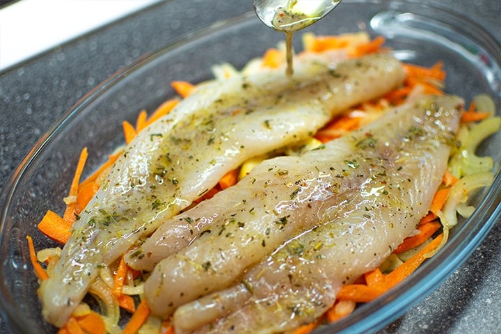 Marinated fish fillet with vegetables