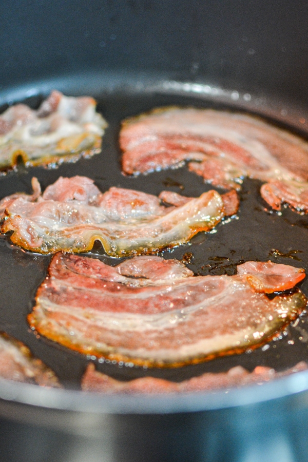 Grilled bacon on a pan for burgers.