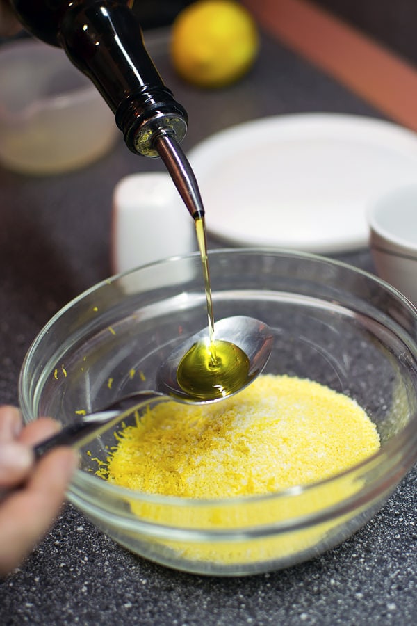 Adding olive oil to couscous