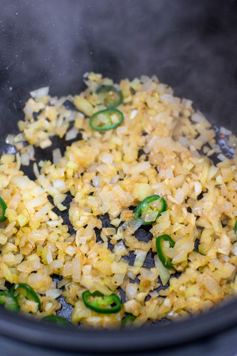 Fried chopped onions, celery and sliced hot peppers.