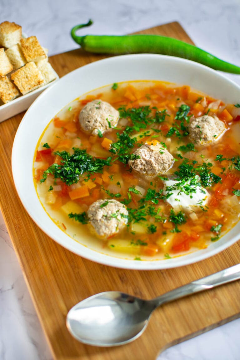 Romanian Meatball Soup / Ciorba de Perisoare - Go Cook Yummy