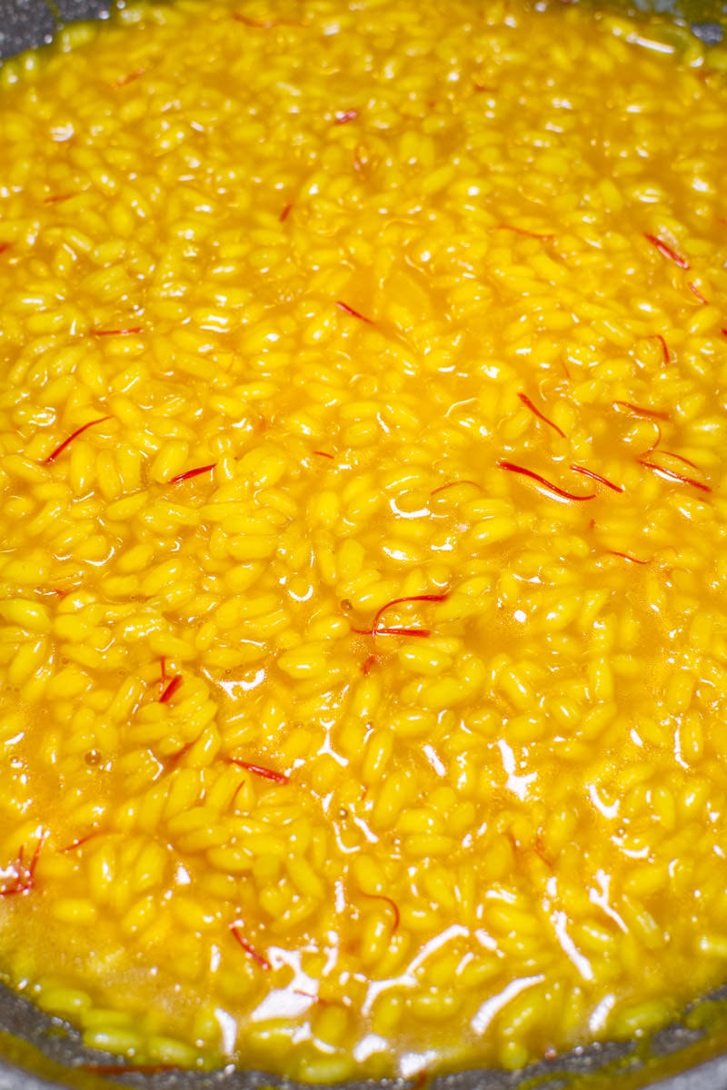 Creamy yellow risotto allo zafferano.