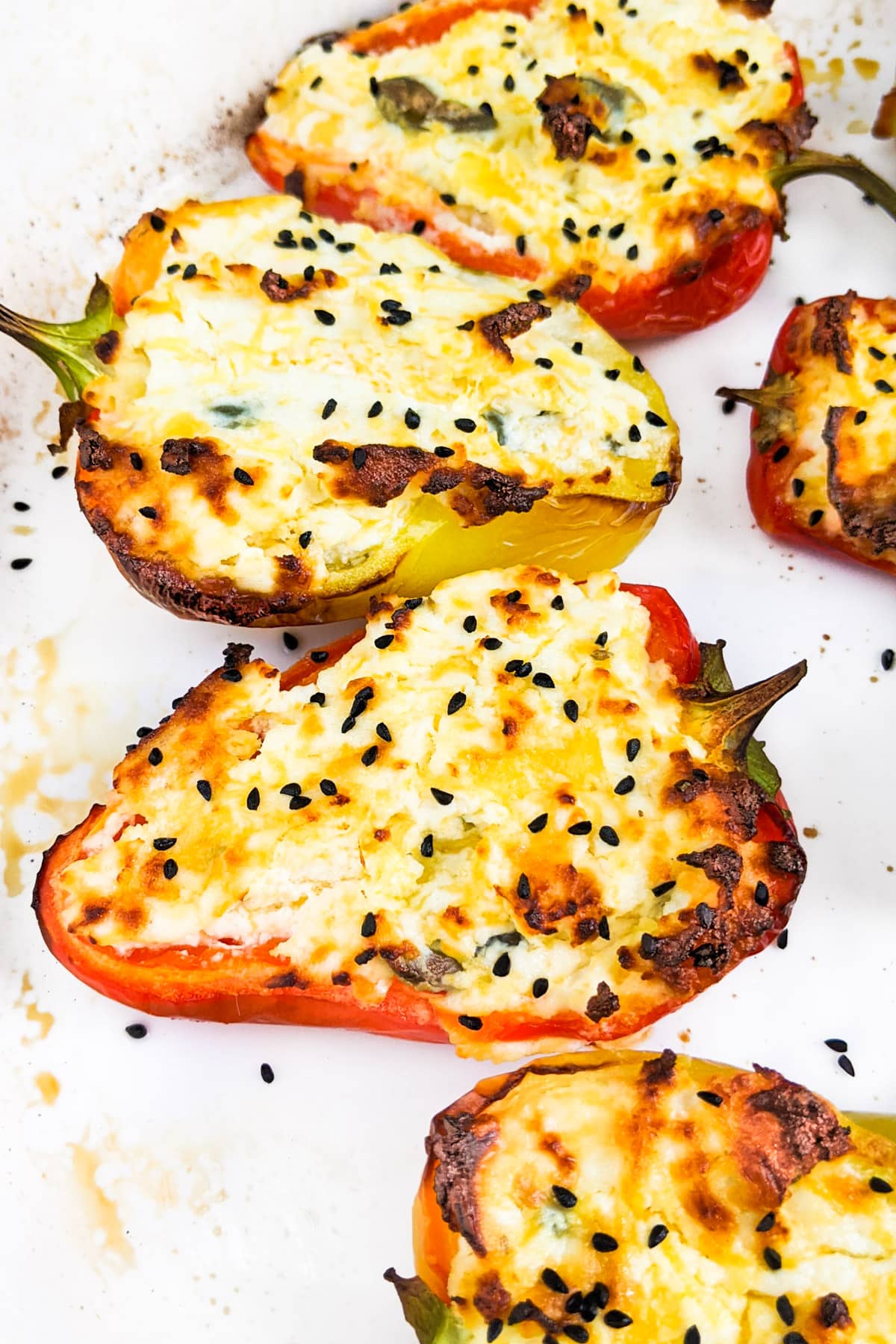 Baked stuffed bell peppers with bagel seasoning.