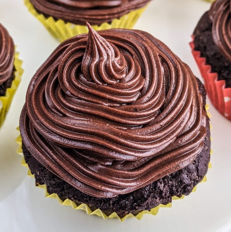 Close view of a delicious chocolate cupcake in air fryer.