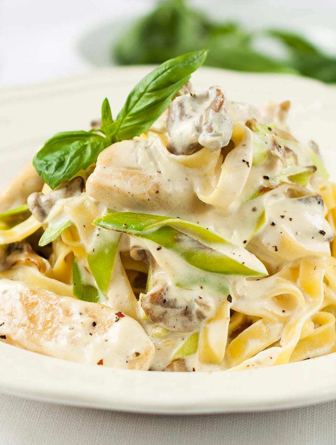 Creamy pasta with heavy whipping cream with mushrooms.