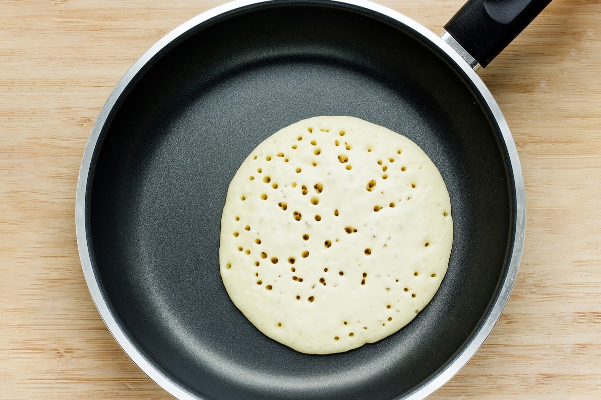Top view of pancake cooked with water.