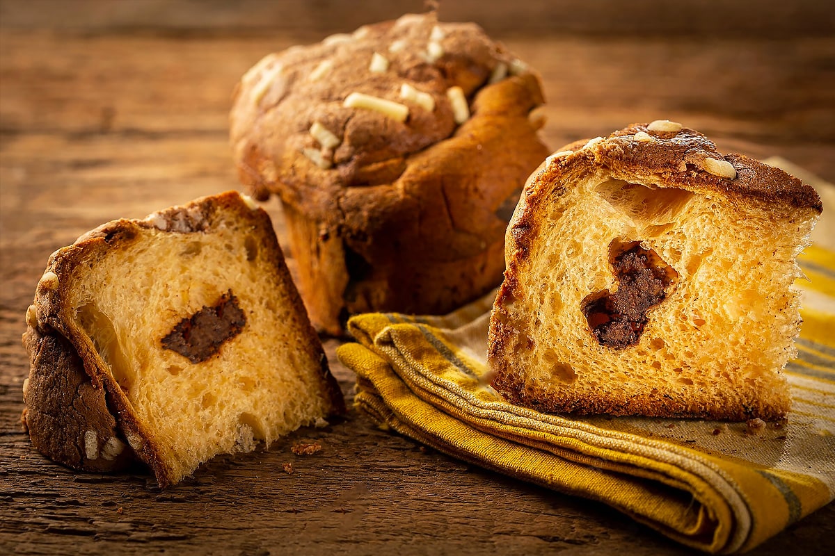3 Slices of Italian Panettone with Chocolate Inside.