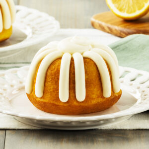 Nothing bundt cake on a white plate.