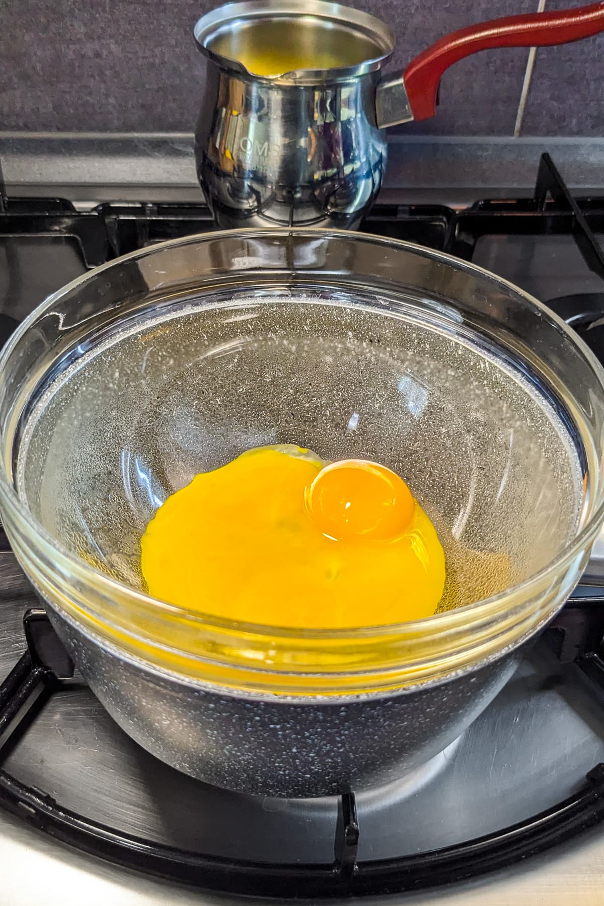 Two eggs with lemon juice cooked using "Bain marie" tehnique.