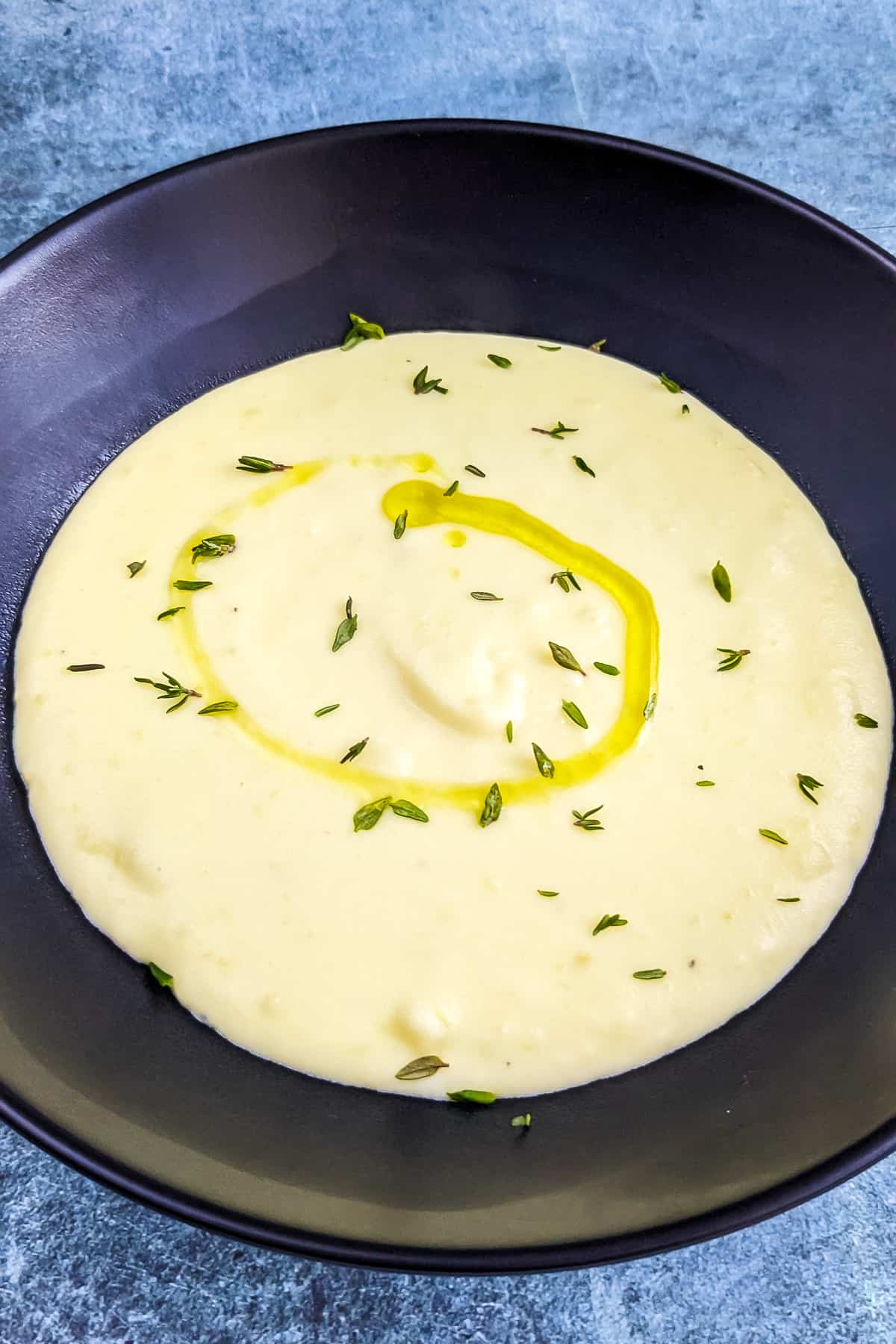 3 ingredient potato soup with olive oil and thyme.