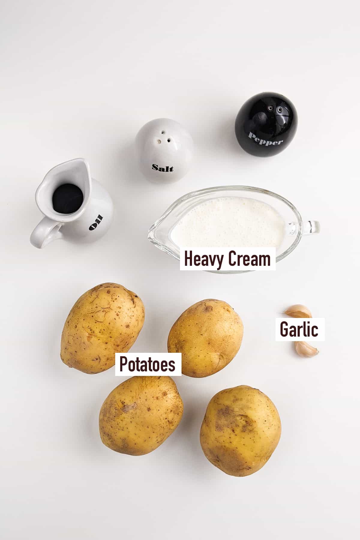 Top view of ingredients for a 3-ingredient potato soup.