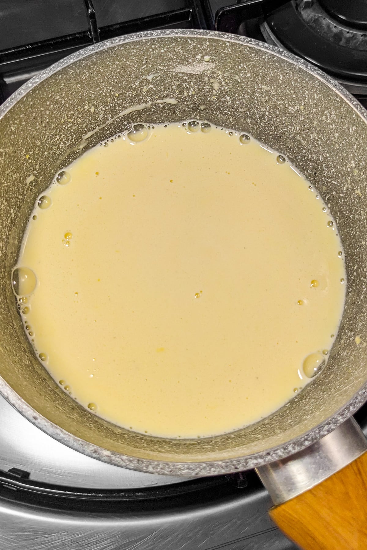 Top view of white waffle sauce.