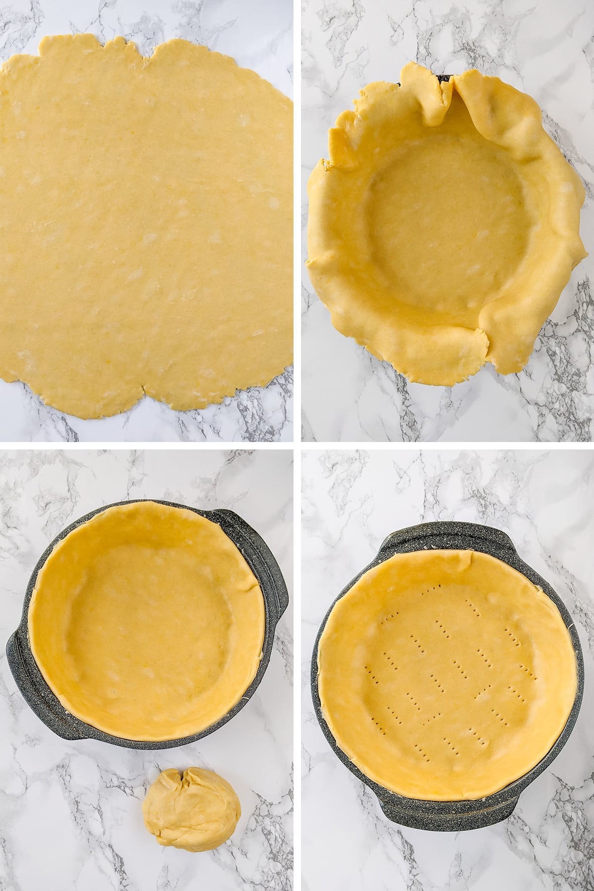 Step-by-step how to cover a casserole with dough for a pie.