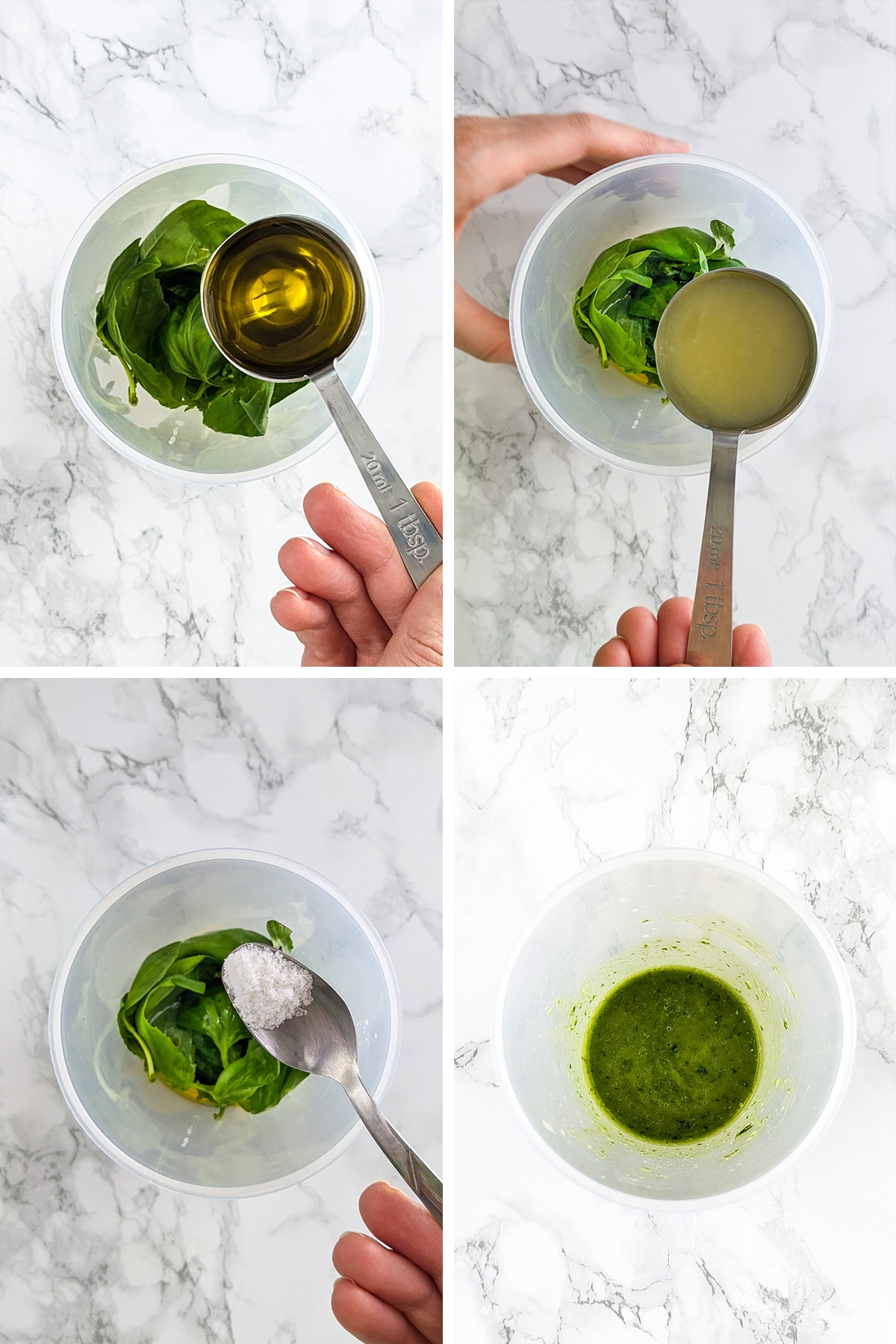 Step-by-step how to make the pesto sauce.