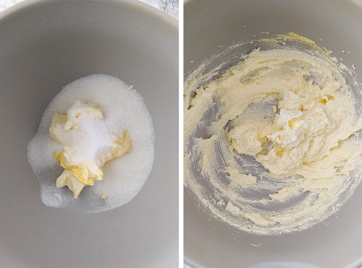 Mixing ingredients for a sponge cake baked in the air fryer.