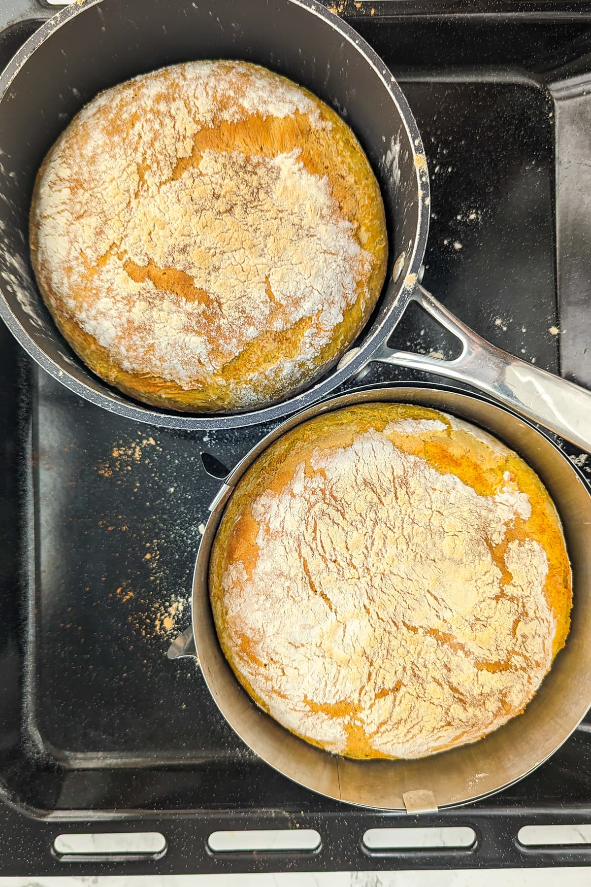 2 baked yoast pumpkin bread on a traybake.