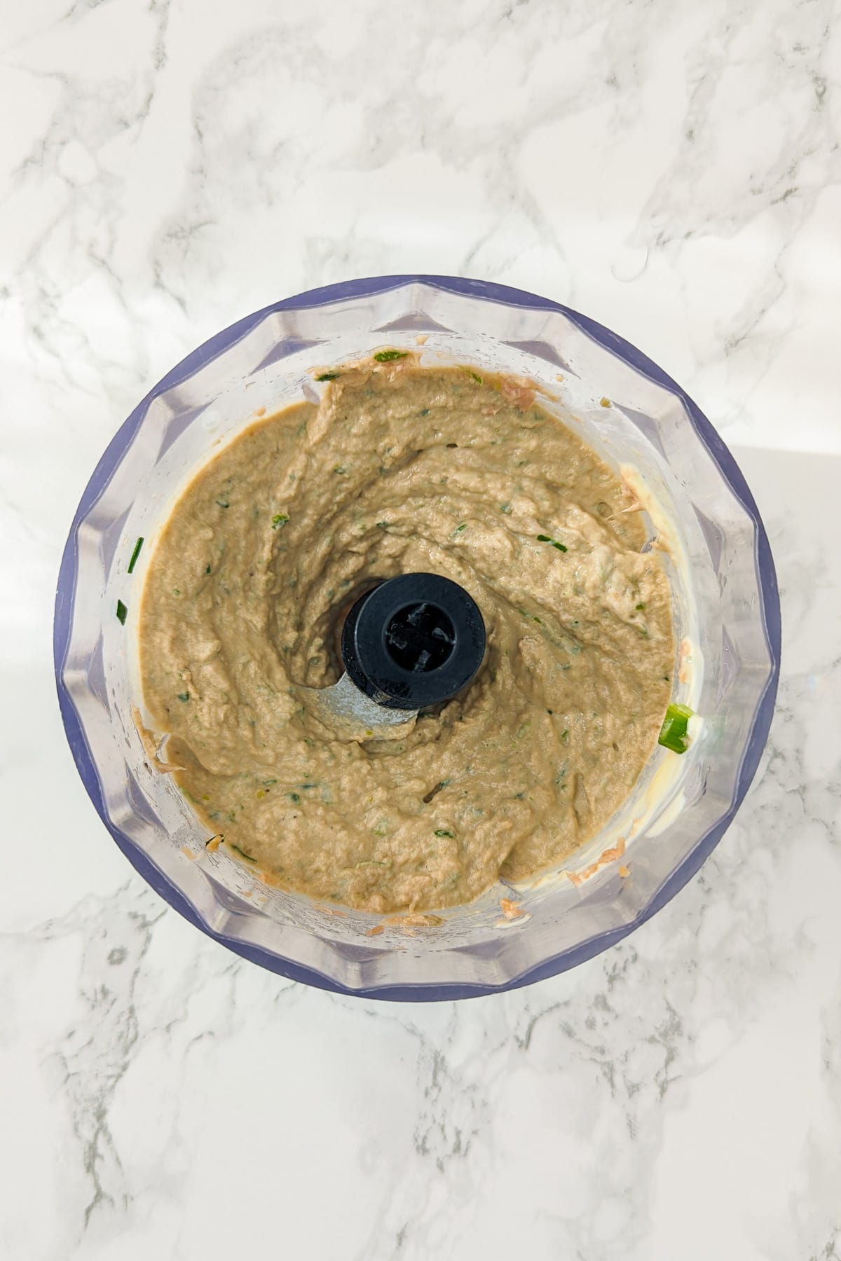 Mixing tuna spread in a table blender.